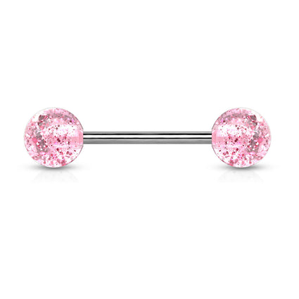 Cherry Diva Barbell PINK 14 Gauge Titanium Barbell With Glitter Ball Ends