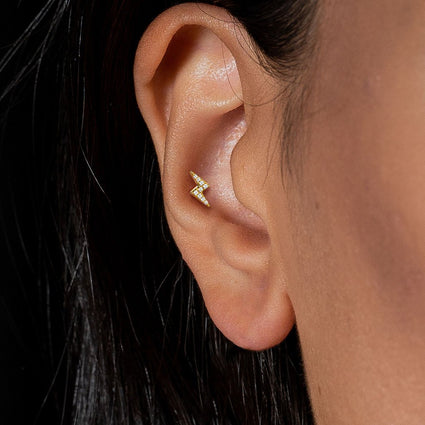 Cherry Diva Barbell 16 Gauge Crystal Lightning Bolt Cartilage / Tragus Stud