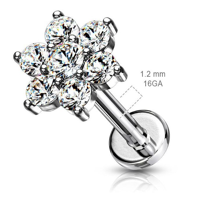 Cherry Diva Flat Back Stud 16 Gauge Flat Back Internally Threaded Crystal Flower Stud