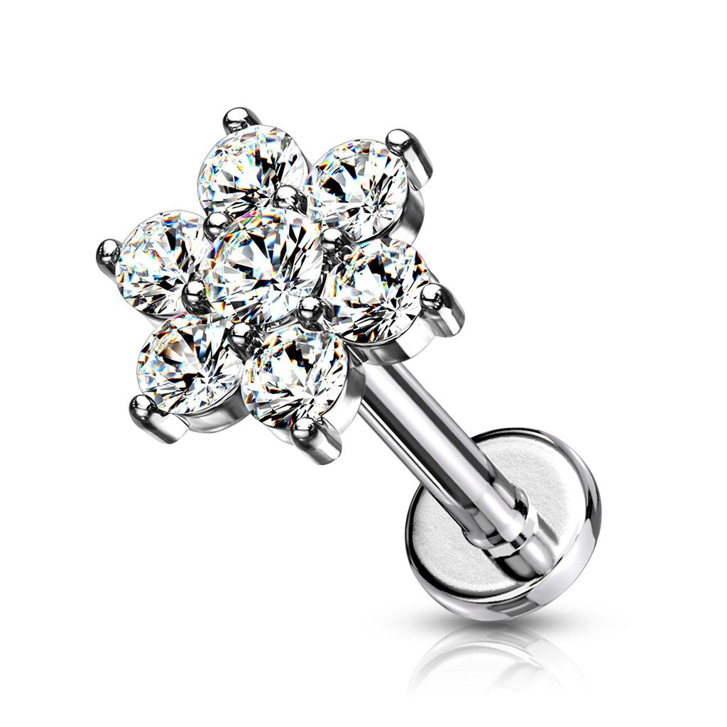 Cherry Diva Flat Back Stud 6MM 16 Gauge Flat Back Internally Threaded Crystal Flower Stud