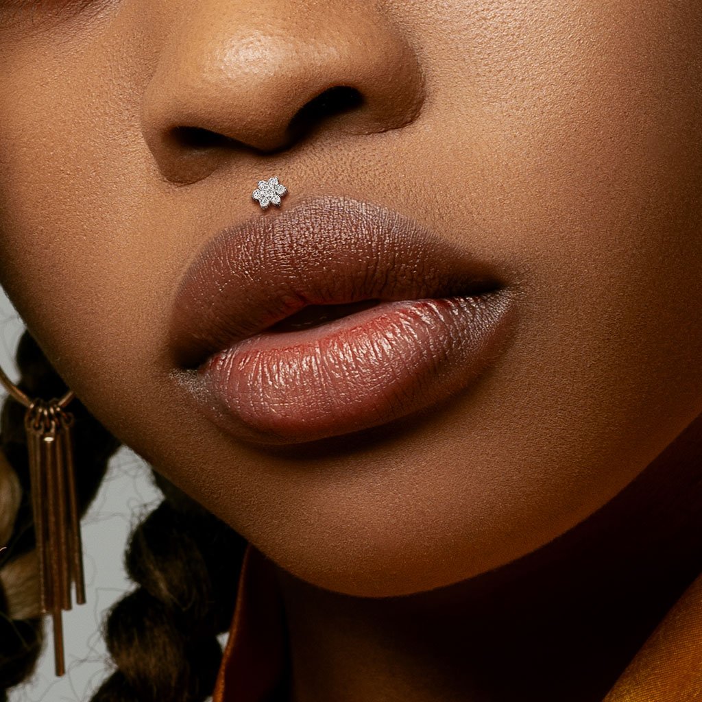 Cherry Diva Flat Back Stud 16 Gauge Flat Back Internally Threaded Crystal Flower Stud