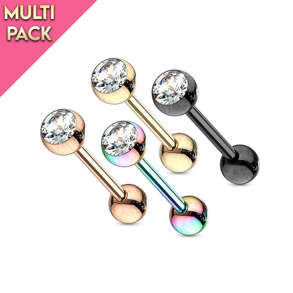 Cherry Diva Barbell 4 Pack 14 Gauge Surgical Steel Rainbow Barbell - 16MM