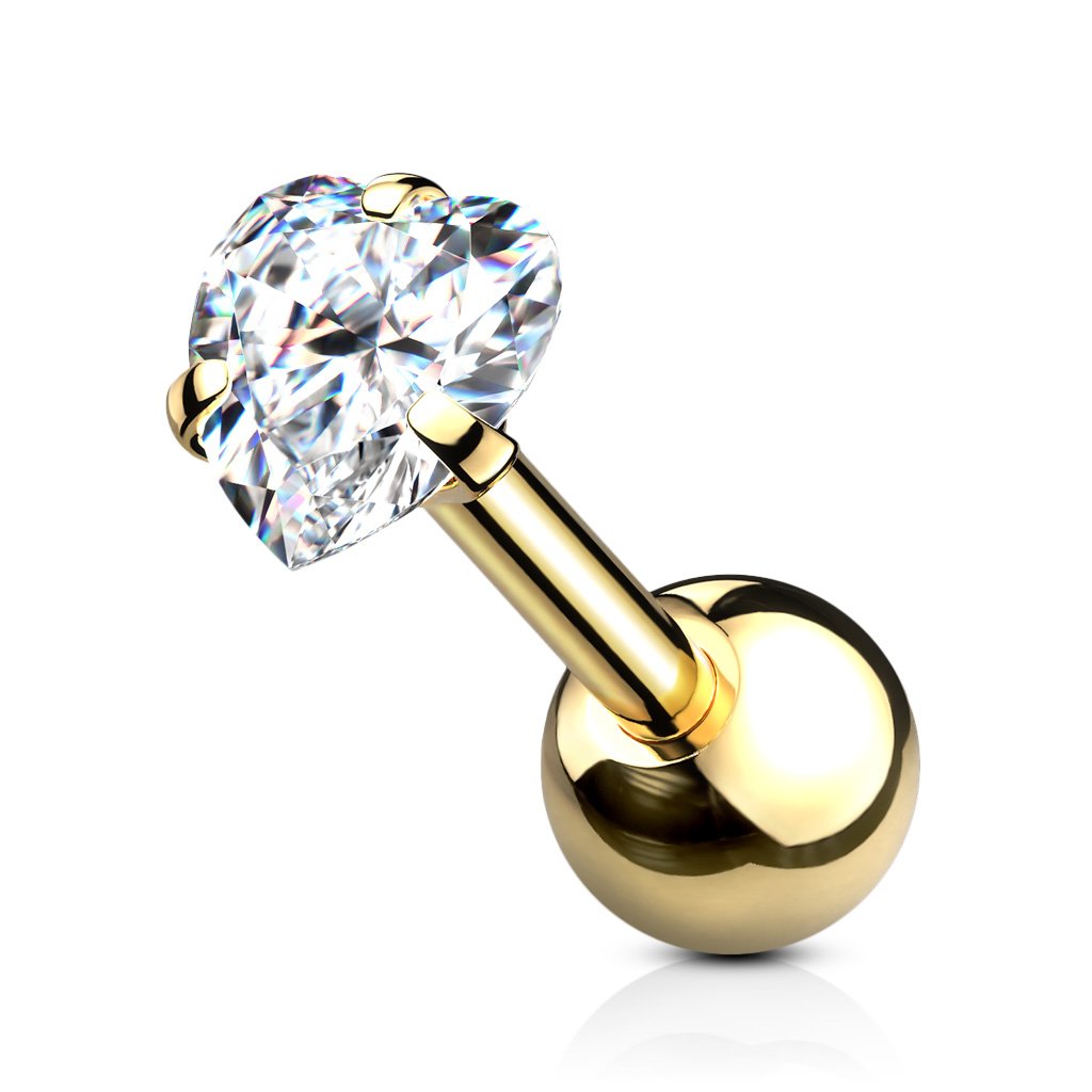 Cherry Diva Stud Gold - 6MM 16 Gauge Prong Set Crystal Heart Cartilage Stud