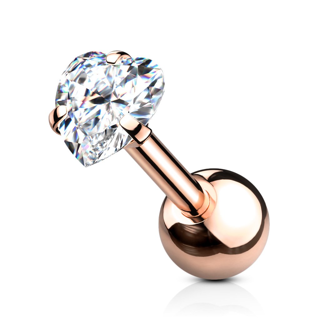 Cherry Diva Stud Rose Gold - 6MM 16 Gauge Prong Set Crystal Heart Cartilage Stud