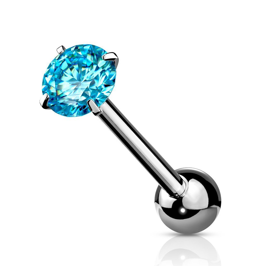 Cherry Diva Barbell Aqua 14 Gauge Prong Set Round Crystal Tongue Barbell
