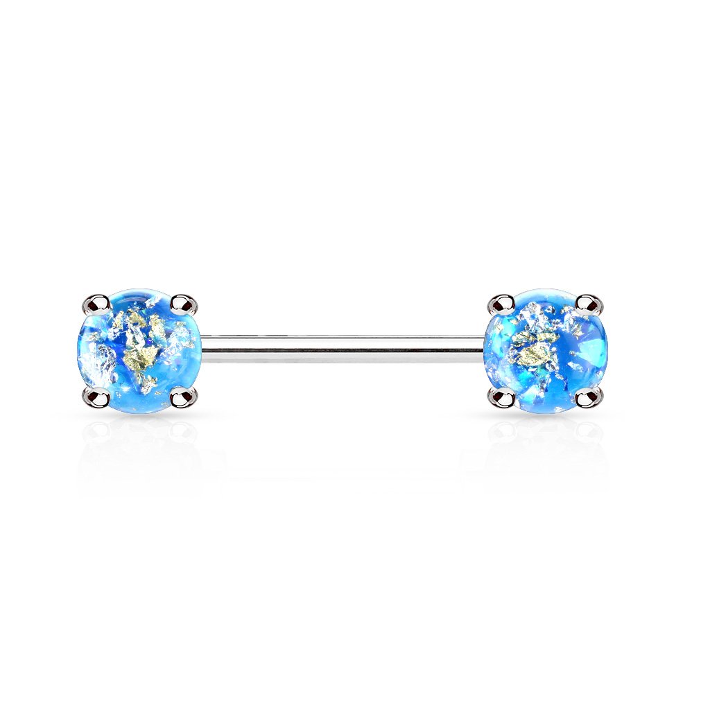Cherry Diva Nipple Ring Aqua 14 Gauge Glitter Opal Barbell Nipple Ring
