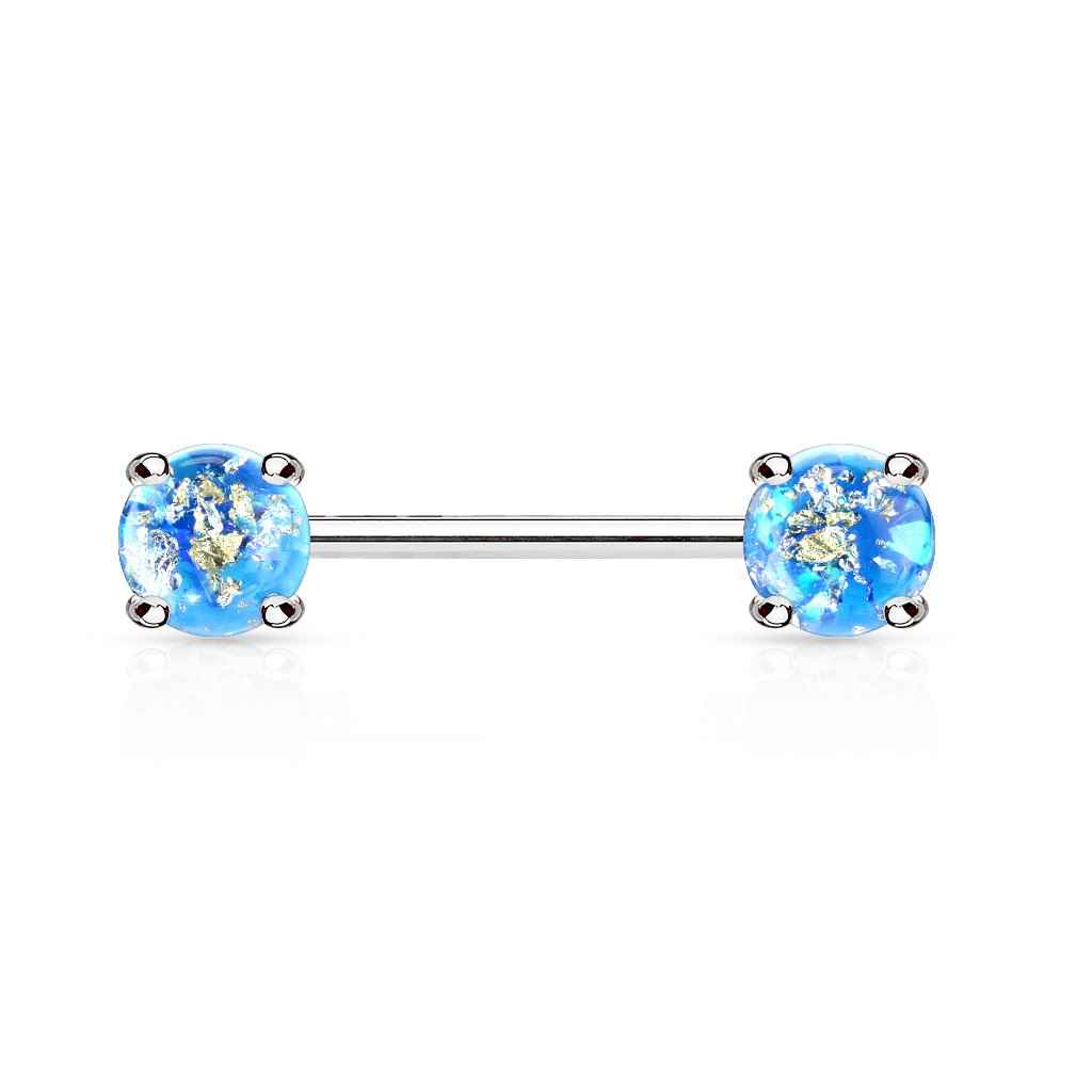 14 Gauge Glitter Opal Barbell Nipple Ring