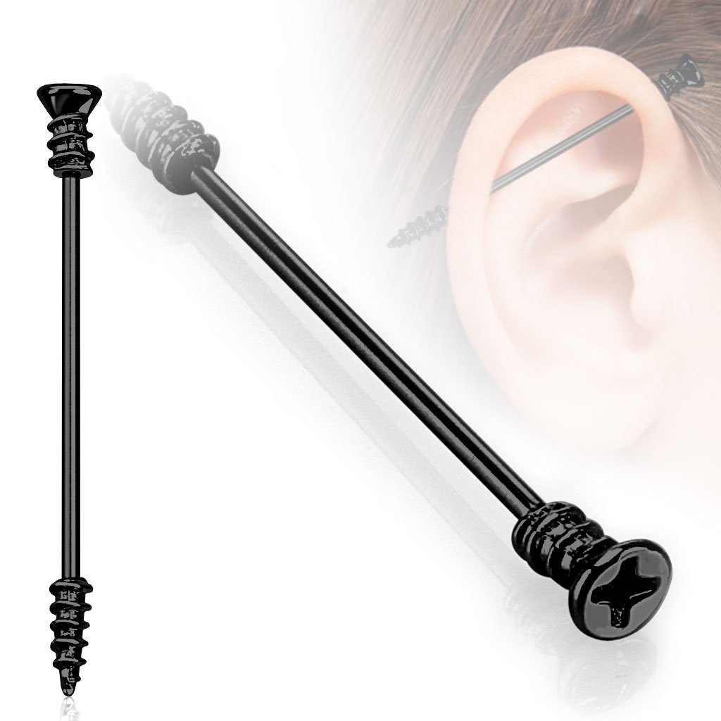 Cherry Diva Barbell BLACK 14 Gauge Surgical Steel Screw Industrial Barbell