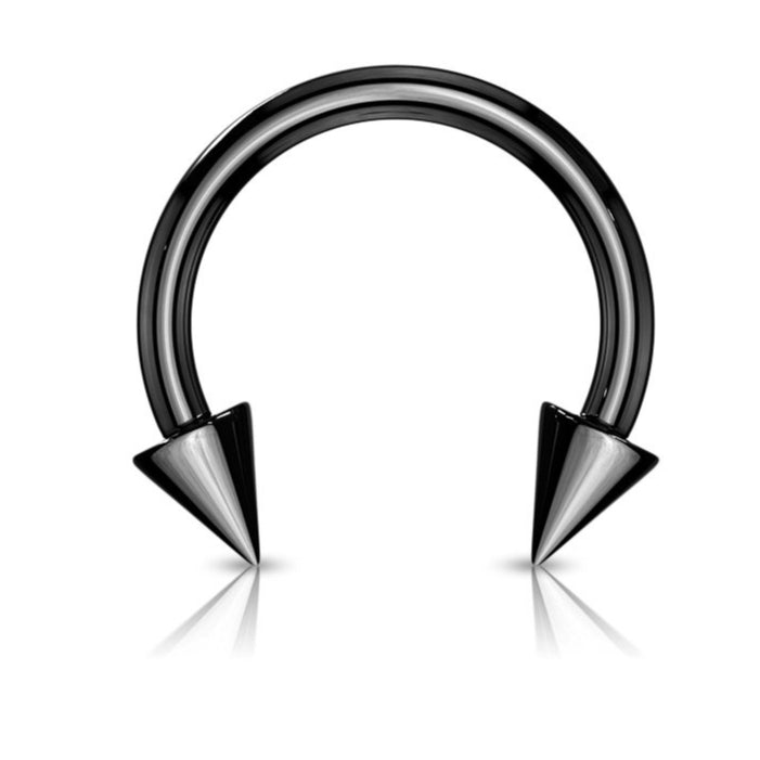 Cherry Diva Barbell BLACK 14 Gauge Titanium IP Plate Spike Horseshoe Barbell