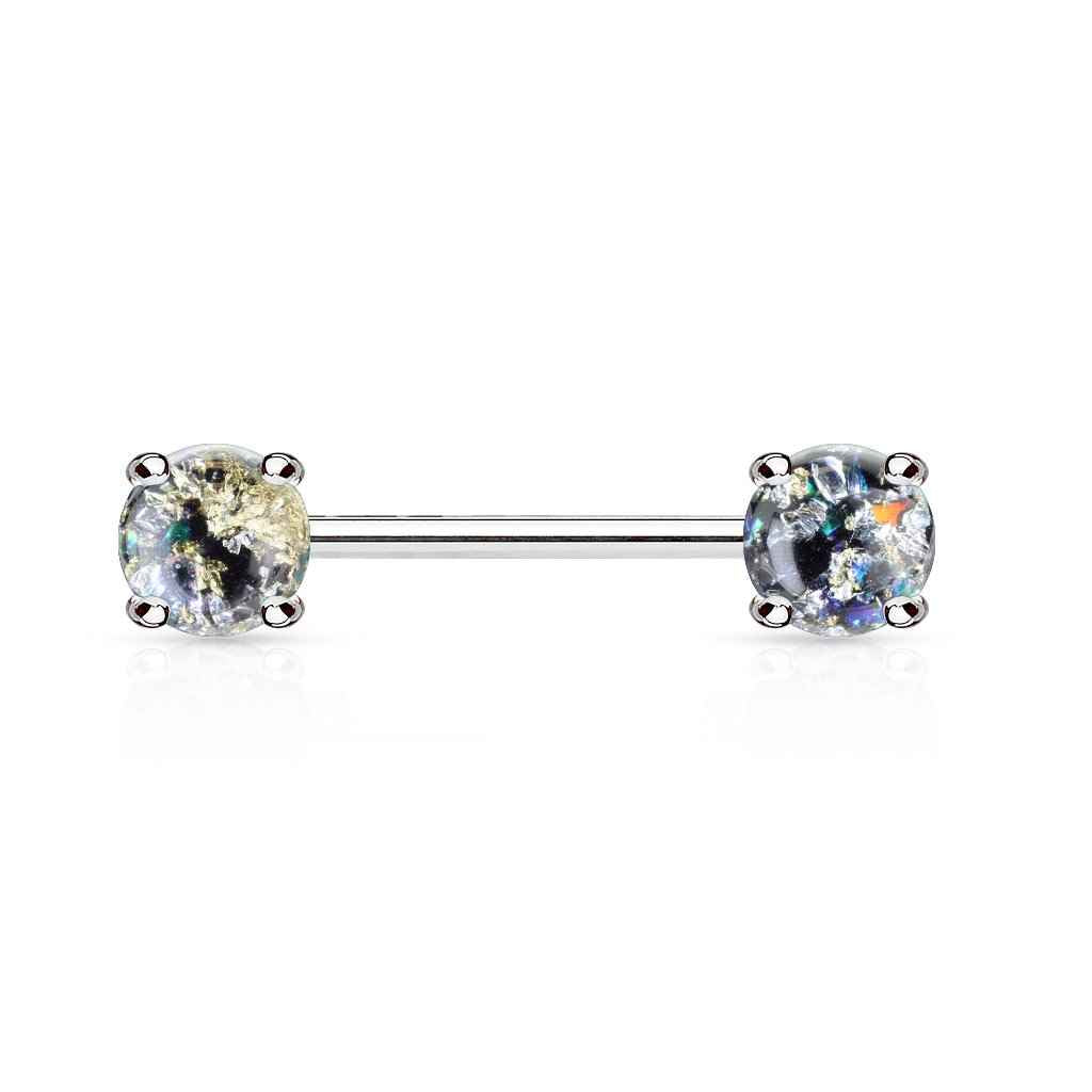 14 Gauge Glitter Opal Barbell Nipple Ring
