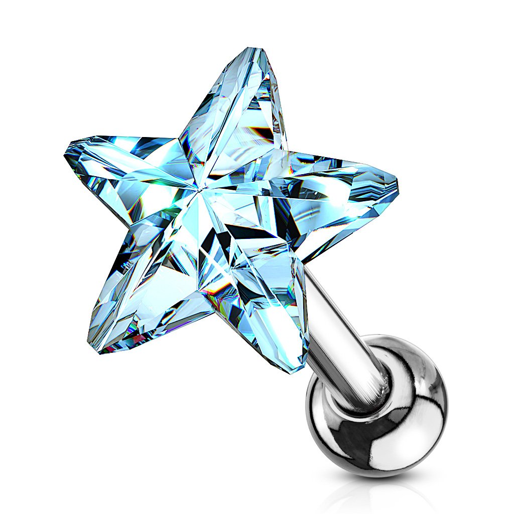 Cherry Diva Stud BLUE 16 Gauge Crystal Star Cartilage Stud