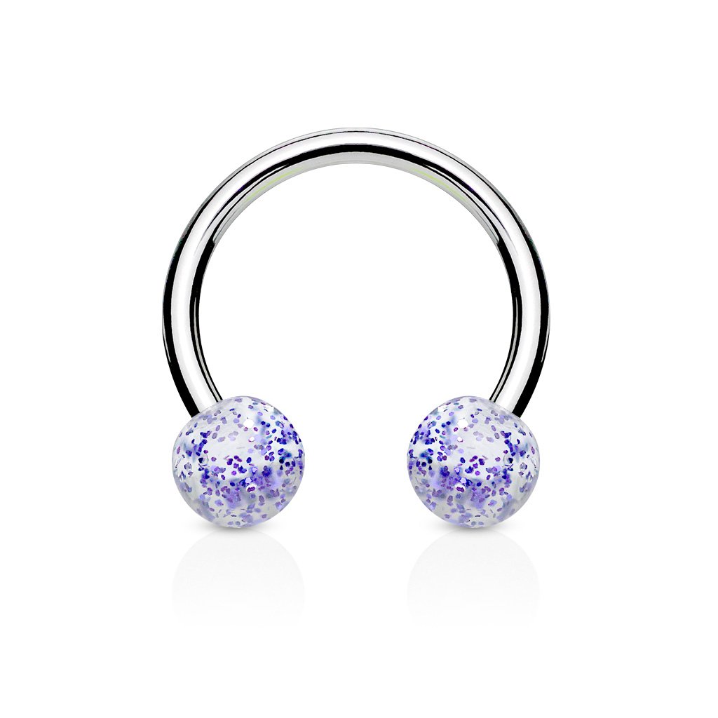 Cherry Diva Circular Barbell BLUE 16 Gauge Glitterball Circular Horse Shoe Barbell