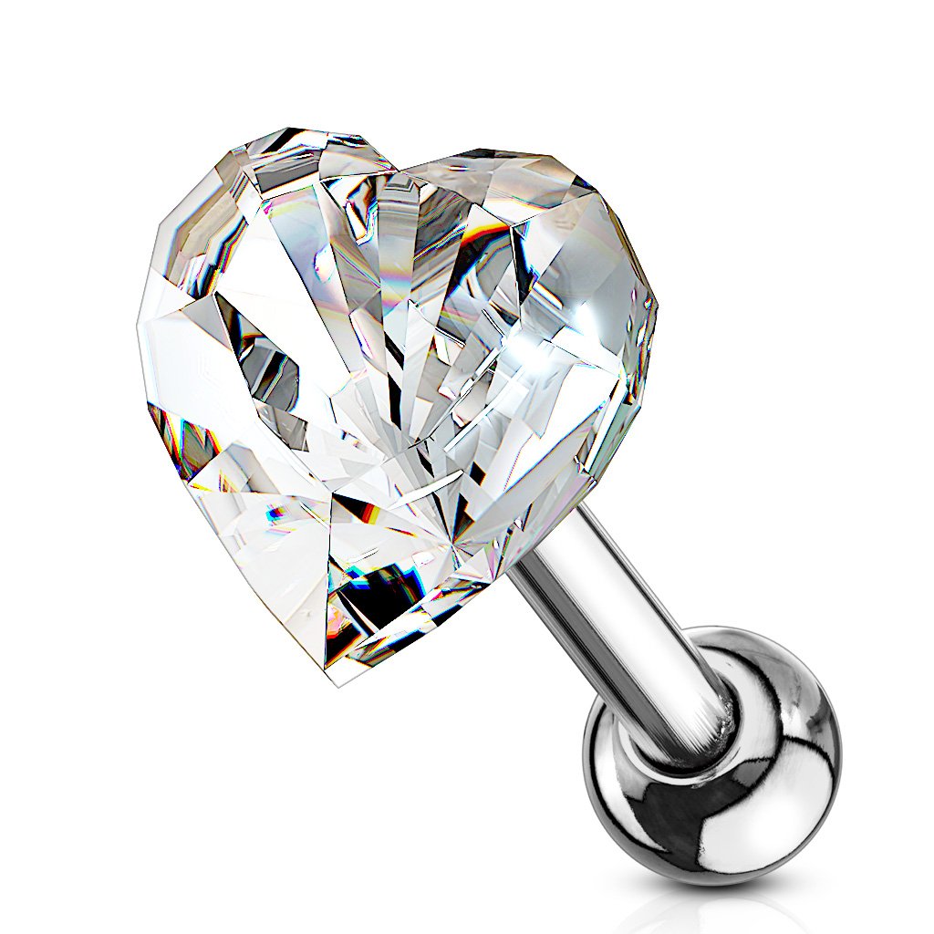 Cherry Diva Stud Clear 16 Gauge Crystal Heart Cartilage Stud
