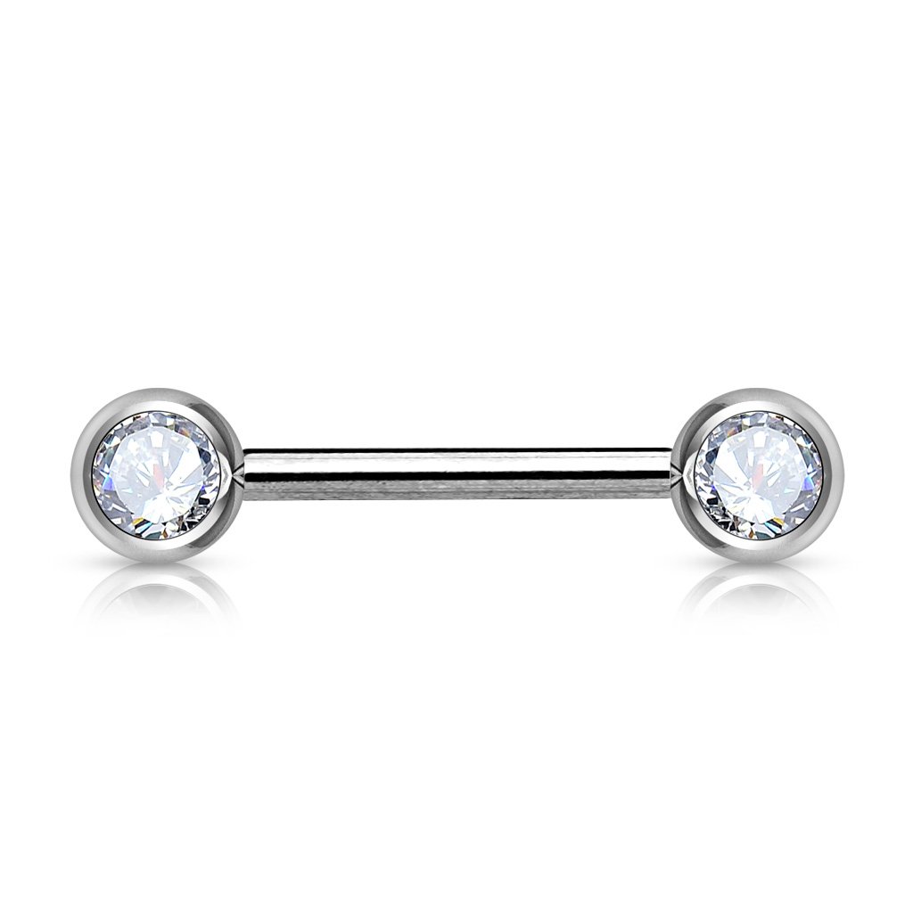 14 Gauge Double Crystal Barbell Nipple Bar - Clear