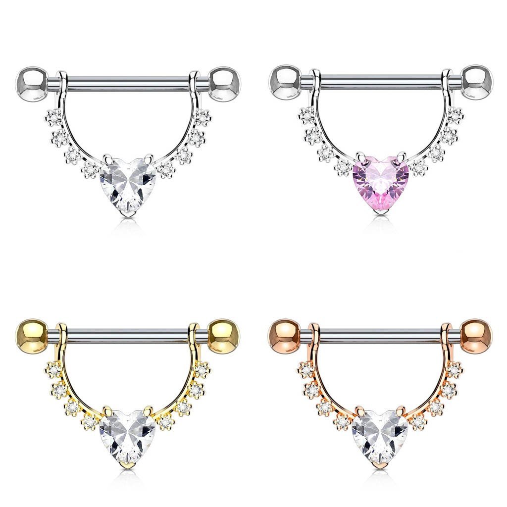 Cherry Diva Barbell 14 Gauge Dangling Crystal Heart Barbell Nipple Bar