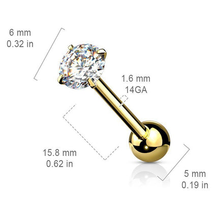 Cherry Diva Barbell 14 Gauge Prong Set Round Crystal Tongue Barbell