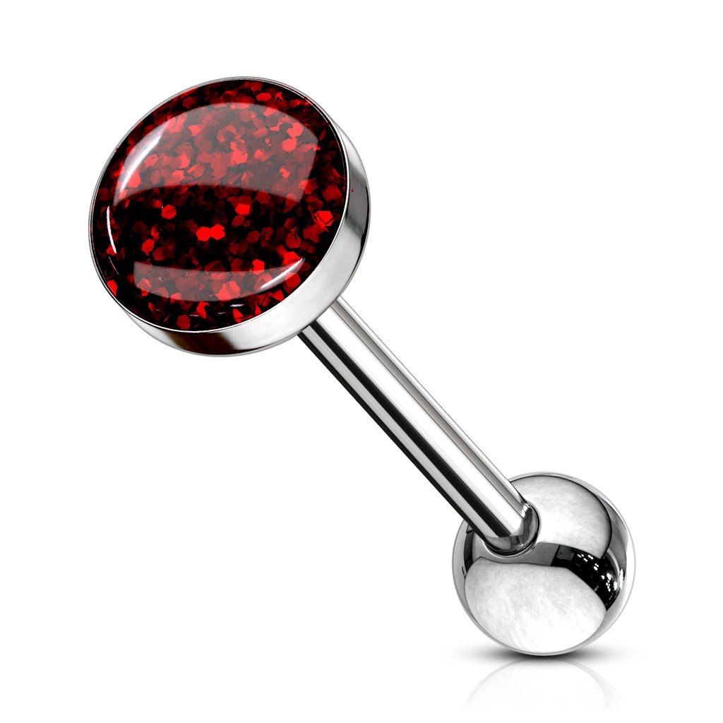 14 Gauge Glitter Top Tongue Barbell Red
