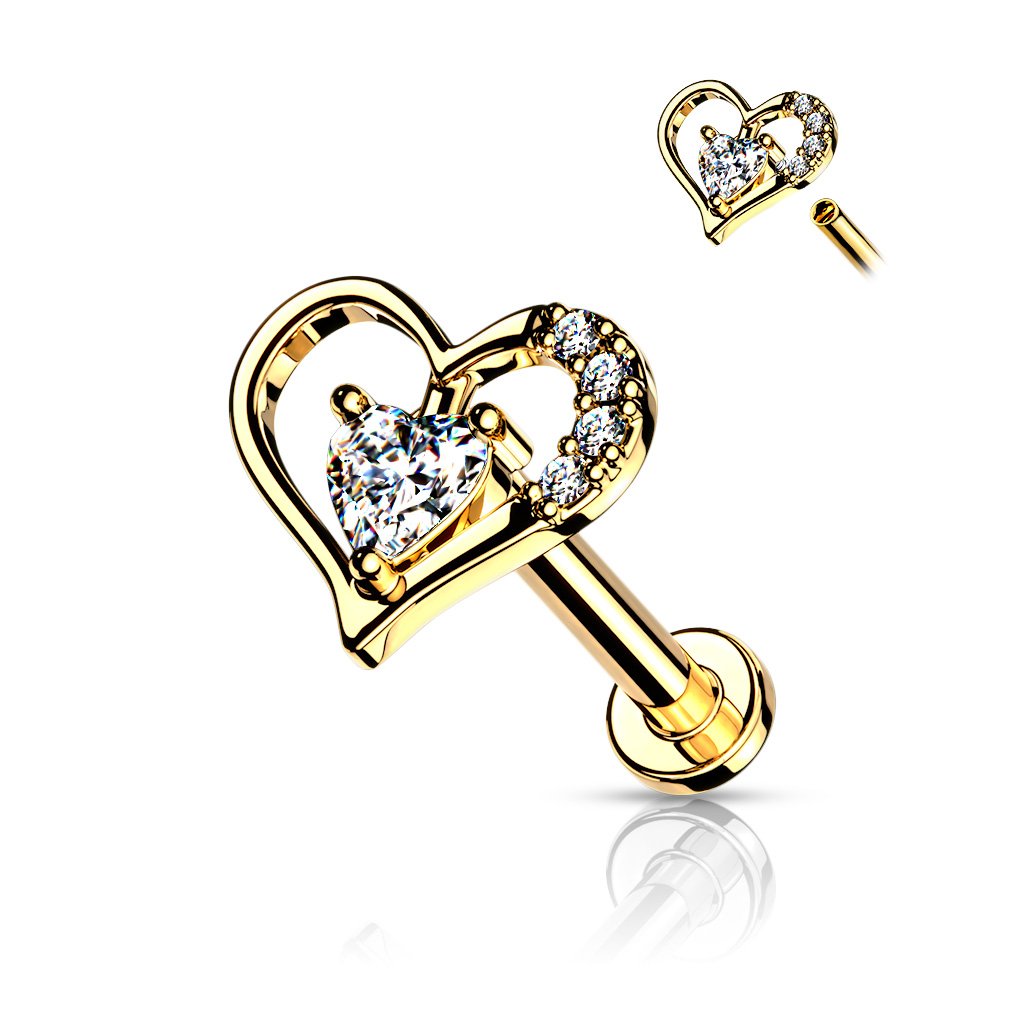 Cherry Diva Flat Back Stud Gold-8MM 16 Gauge Internally Threaded Flat Back Crystal Heart Stud
