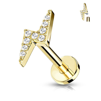 Cherry Diva Barbell Gold - 6MM 16 Gauge Crystal Lightning Bolt Cartilage / Tragus Stud