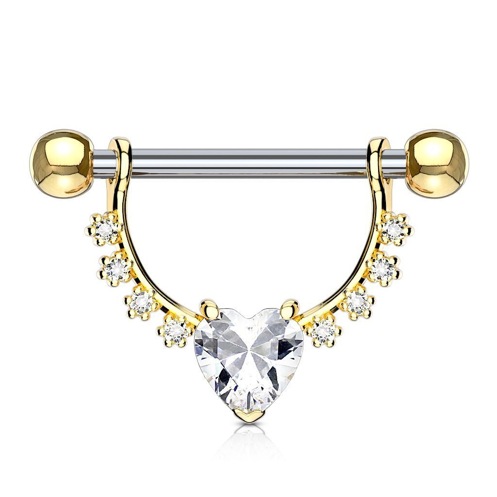 Crystal Heart Barbell Nipple Ring