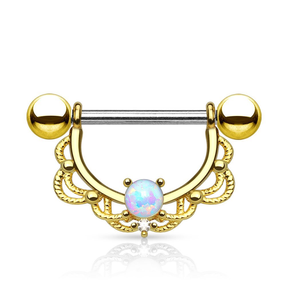 Cherry Diva Nipple Ring Gold 14 Gauge Opal Dreams Nipple Ring