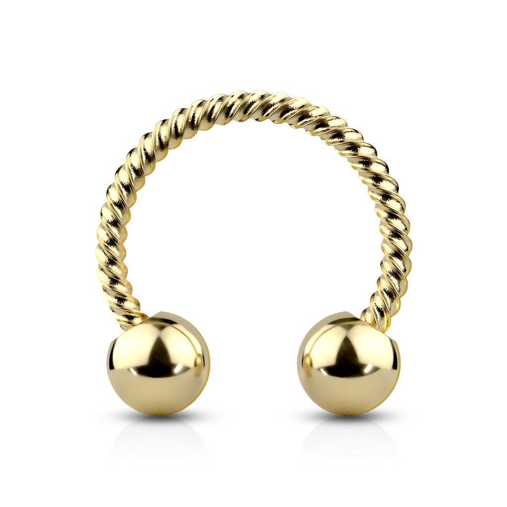 Cherry Diva Barbell GOLD 14 Gauge Twisted Rope Surgical Steel Circular Barbell