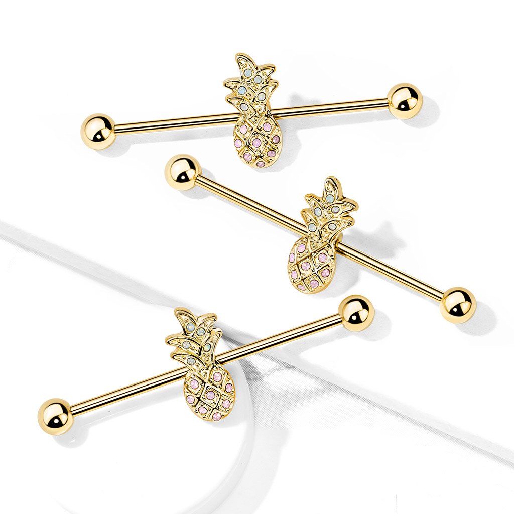 Cherry Diva Barbell 14 Gauge Golden Opalite Pineapple Industrial Barbell