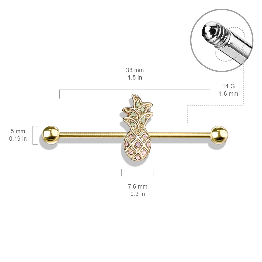 Cherry Diva Barbell 14 Gauge Golden Opalite Pineapple Industrial Barbell