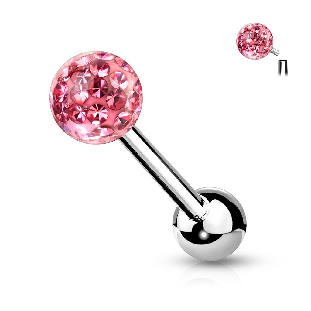Cherry Diva Barbell PINK 14 Gauge Internally Threaded Glitter Ball Tongue Barbell