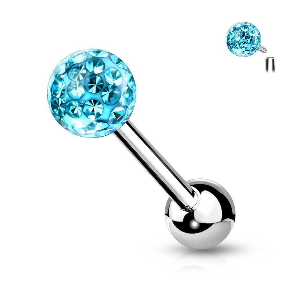 Cherry Diva Barbell AQUA 14 Gauge Internally Threaded Glitter Ball Tongue Barbell