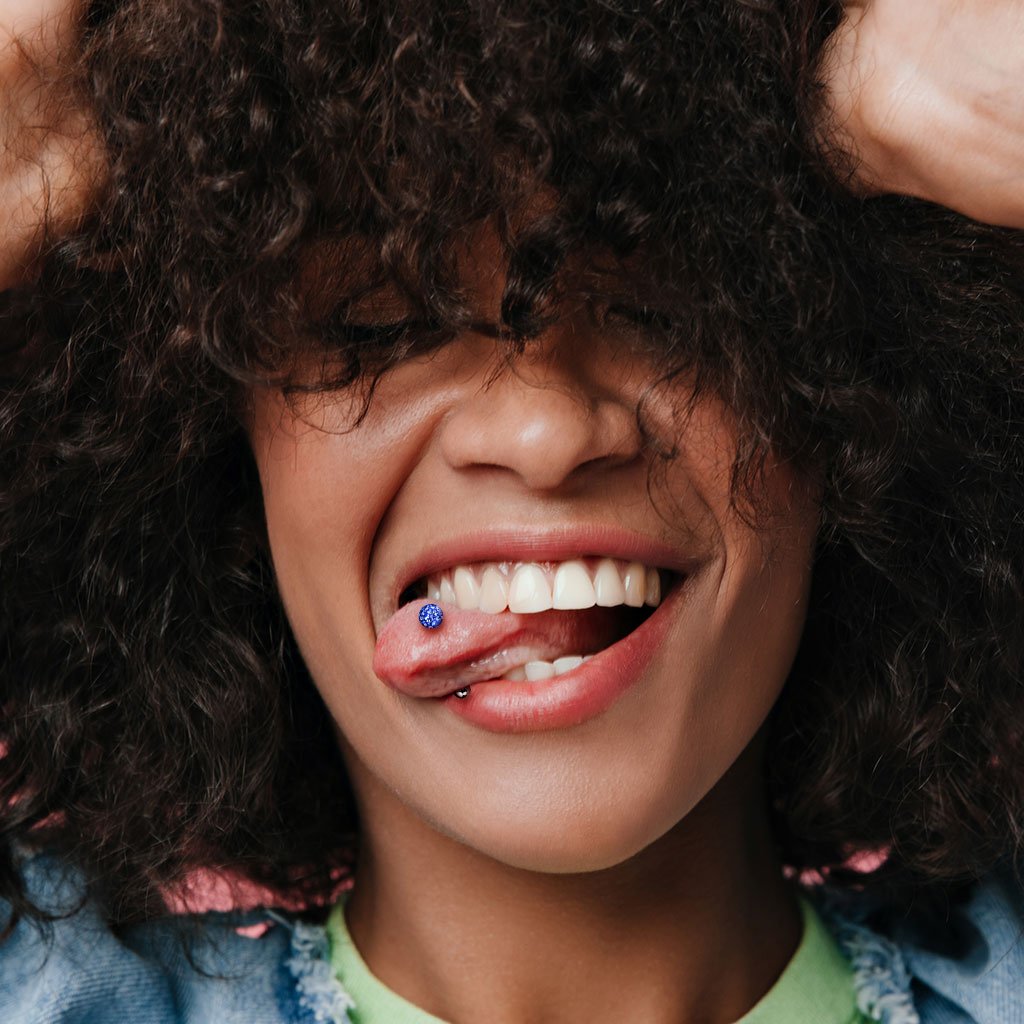 Cherry Diva Barbell 14 Gauge Internally Threaded Glitter Ball Tongue Barbell