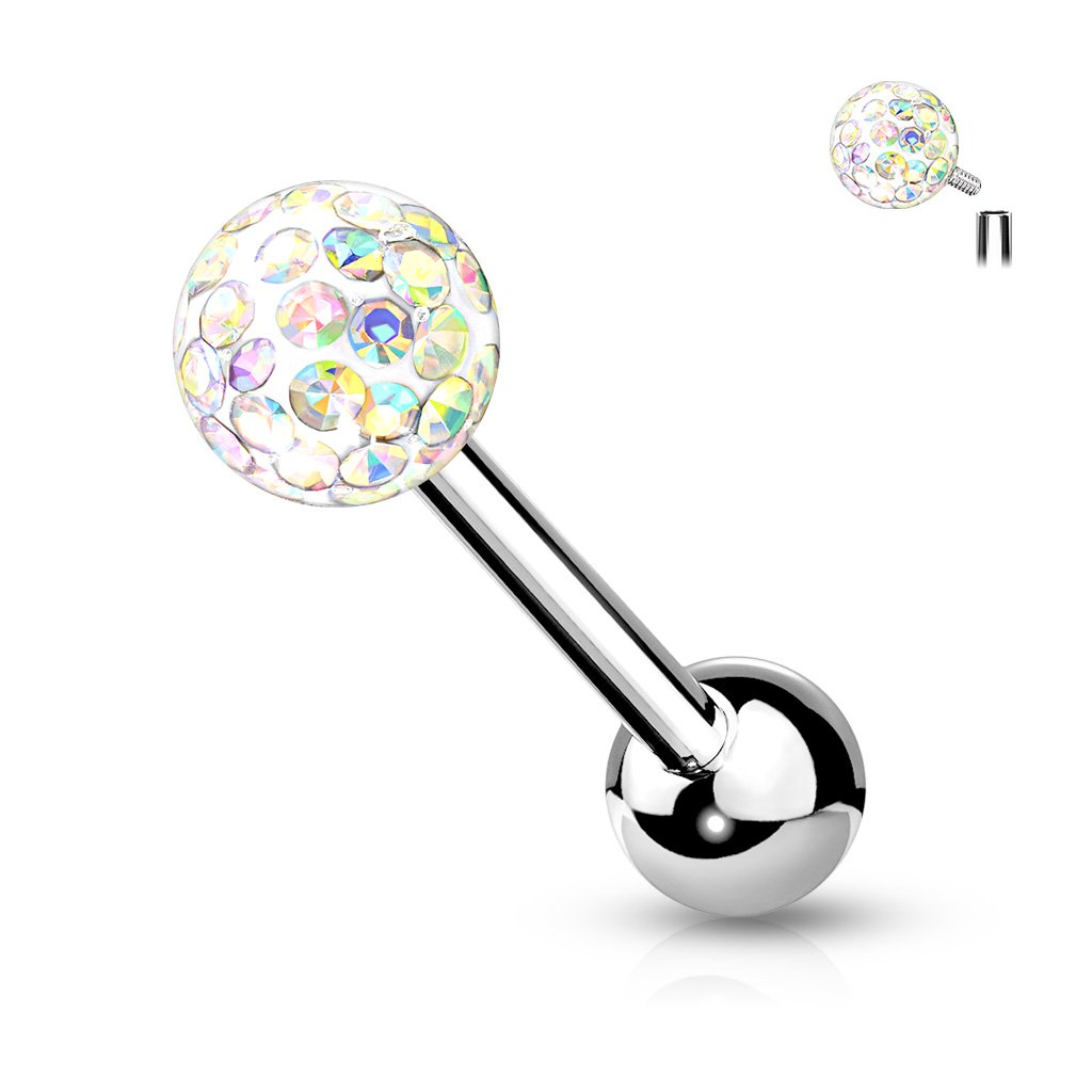 Cherry Diva Barbell AURORA 14 Gauge Internally Threaded Glitter Ball Tongue Barbell