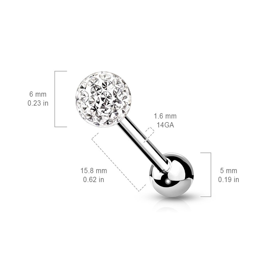 Cherry Diva Barbell 14 Gauge Internally Threaded Glitter Ball Tongue Barbell
