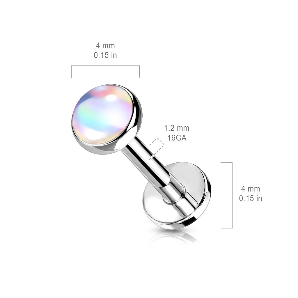 Cherry Diva Flat Back Stud 16 Gauge Internally Threaded Iridescent Opal Top  Stud