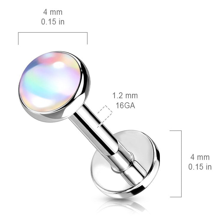 Cherry Diva Flat Back Stud 16 Gauge Internally Threaded Iridescent Opal Top Stud