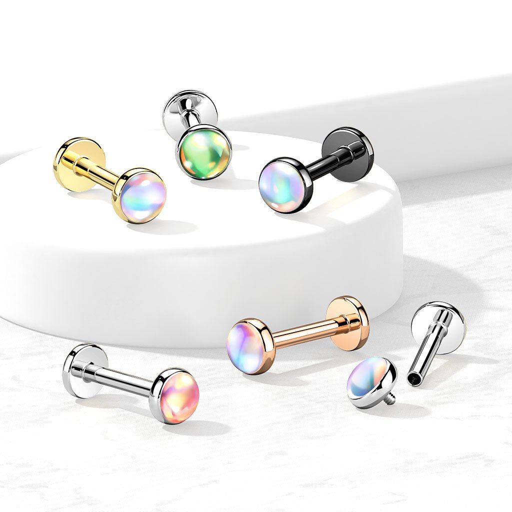 Cherry Diva Flat Back Stud 16 Gauge Internally Threaded Iridescent Opal Top  Stud