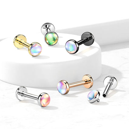 Cherry Diva Flat Back Stud 16 Gauge Internally Threaded Iridescent Opal Top Stud