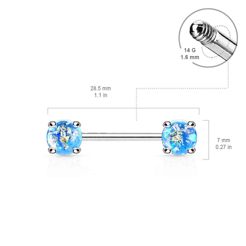 14 Gauge Glitter Opal Barbell Nipple Ring