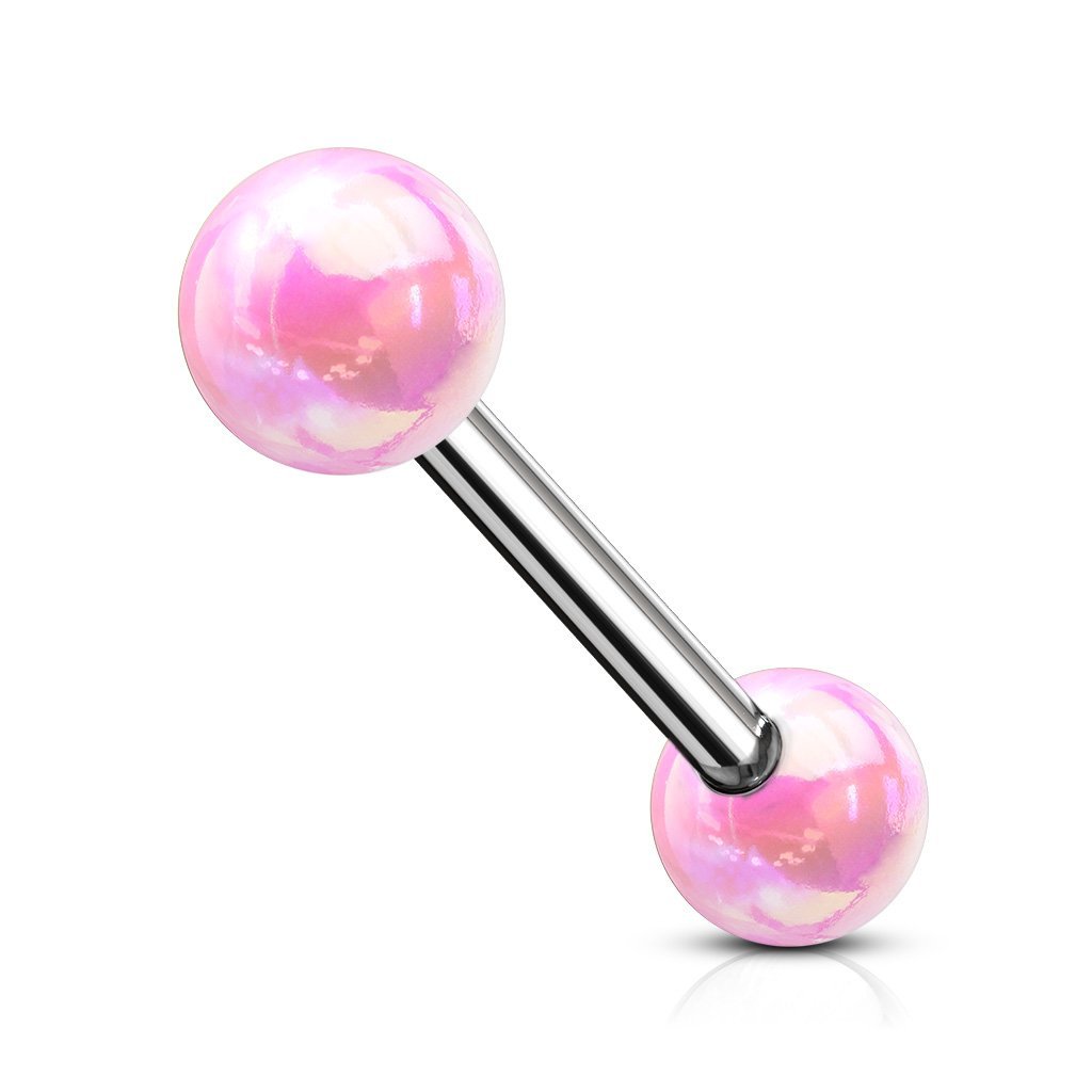 Cherry Diva Barbell Pink 14 Gauge AB Coated Metallic Ball Straight Barbell