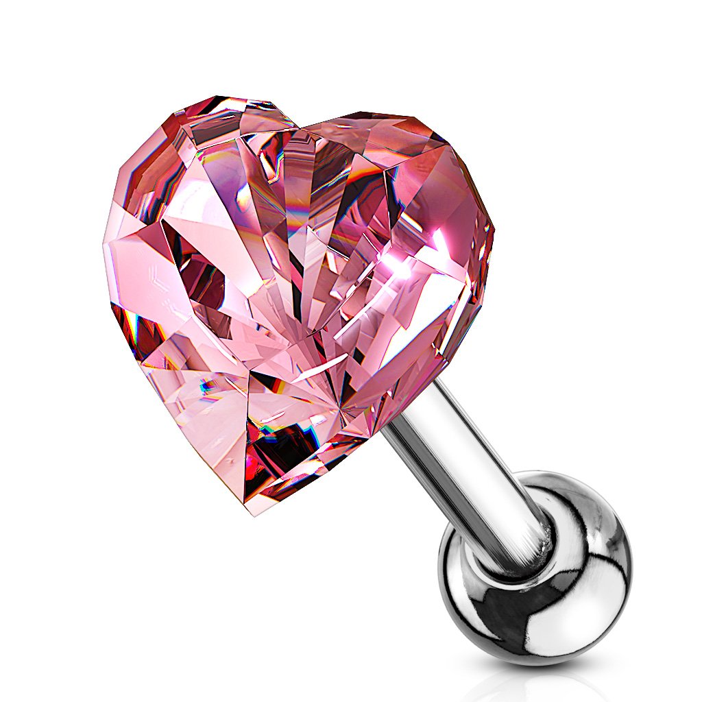 Cherry Diva Stud Pink 16 Gauge Crystal Heart Cartilage Stud
