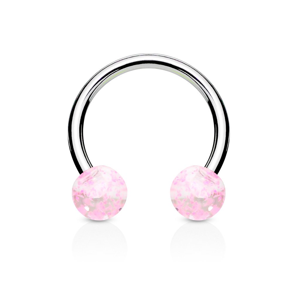 Cherry Diva Circular Barbell PINK 16 Gauge Glitterball Circular Horse Shoe Barbell