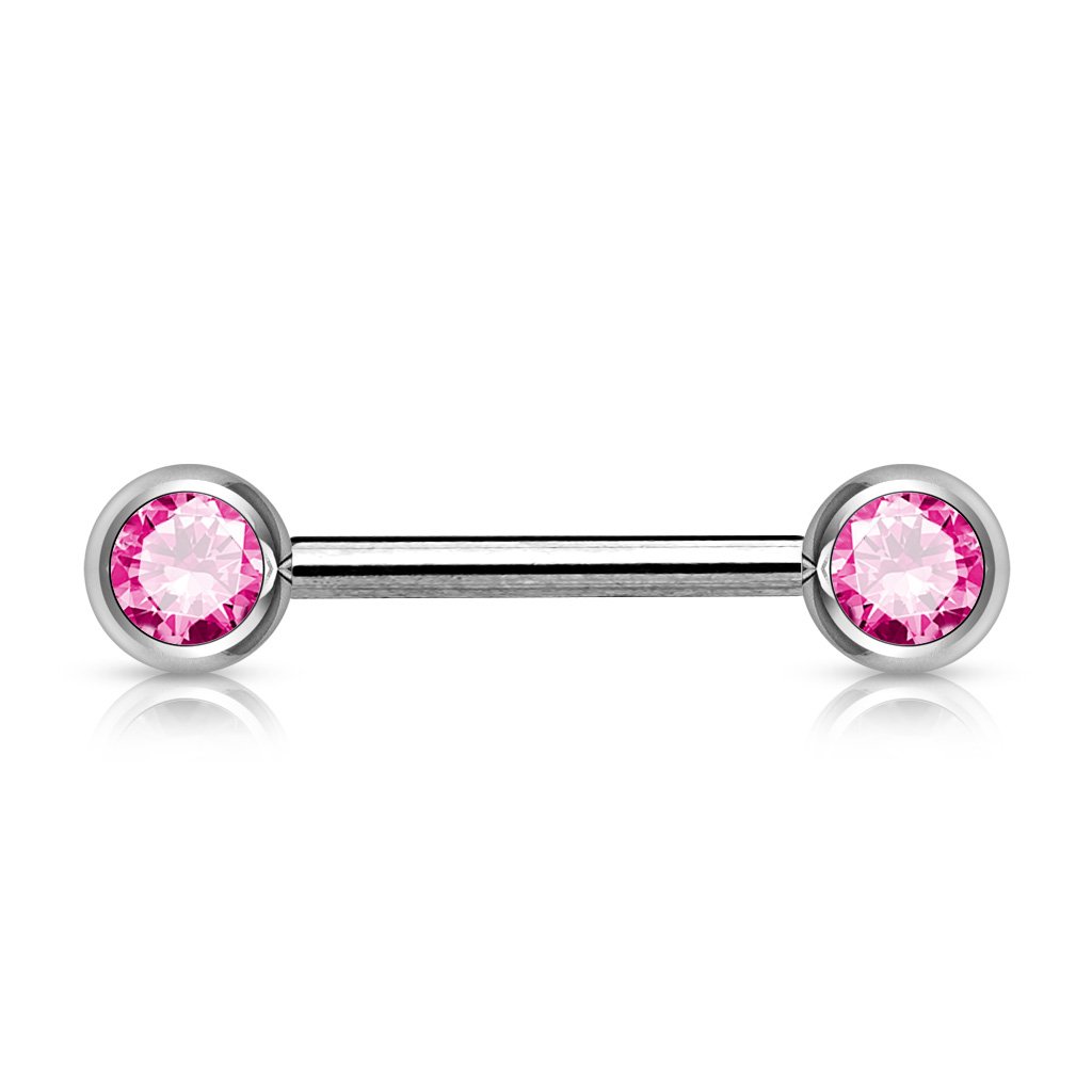 Cherry Diva Barbell Pink 14 Gauge Double Crystal Barbell Nipple Bar