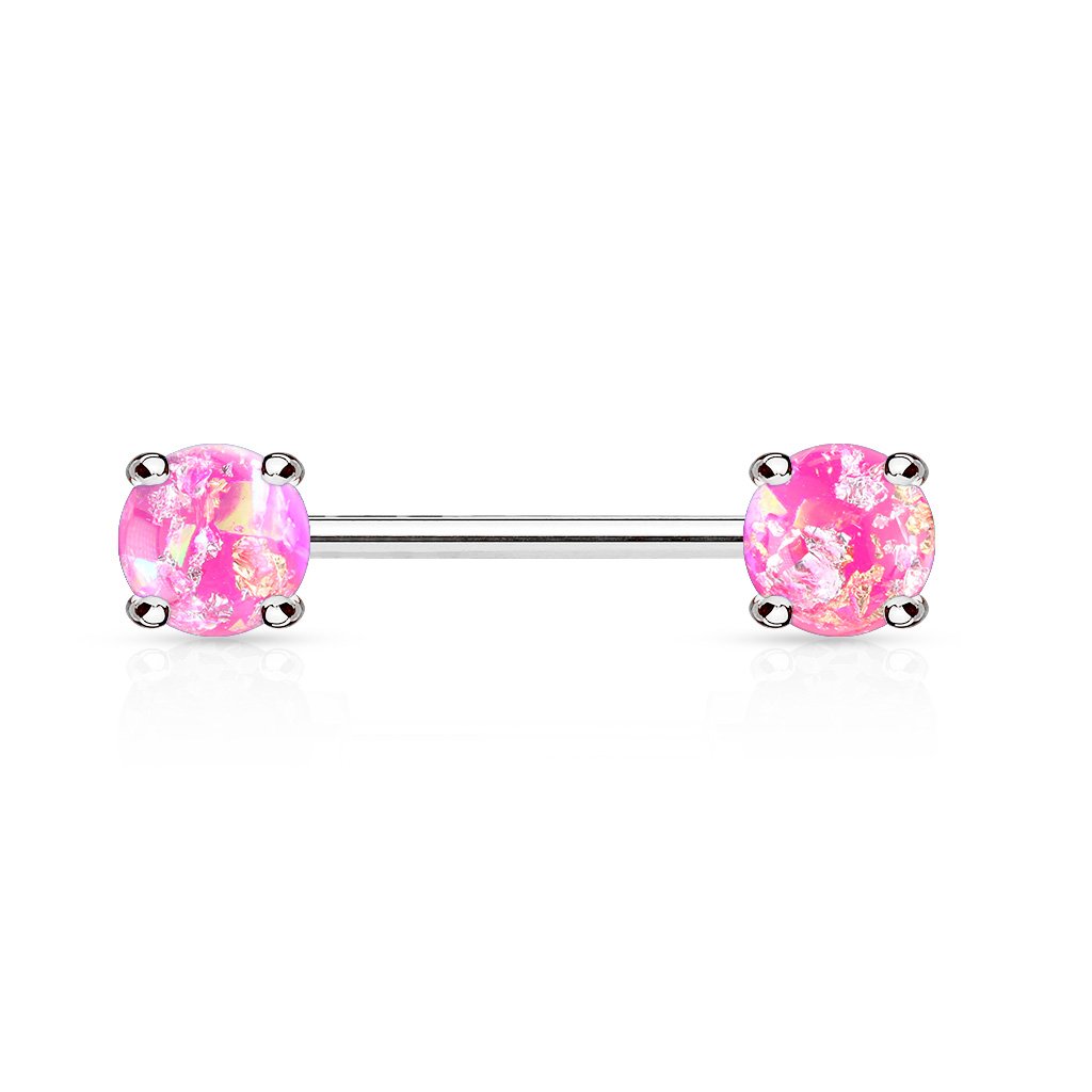 Cherry Diva Nipple Ring Pink 14 Gauge Glitter Opal Barbell Nipple Ring