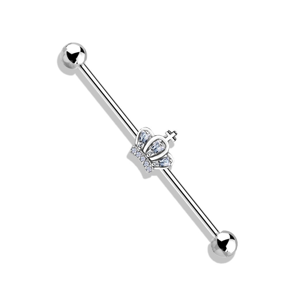 Cherry Diva Barbell Silver 14 Gauge Princess Crown Industrial Barbell