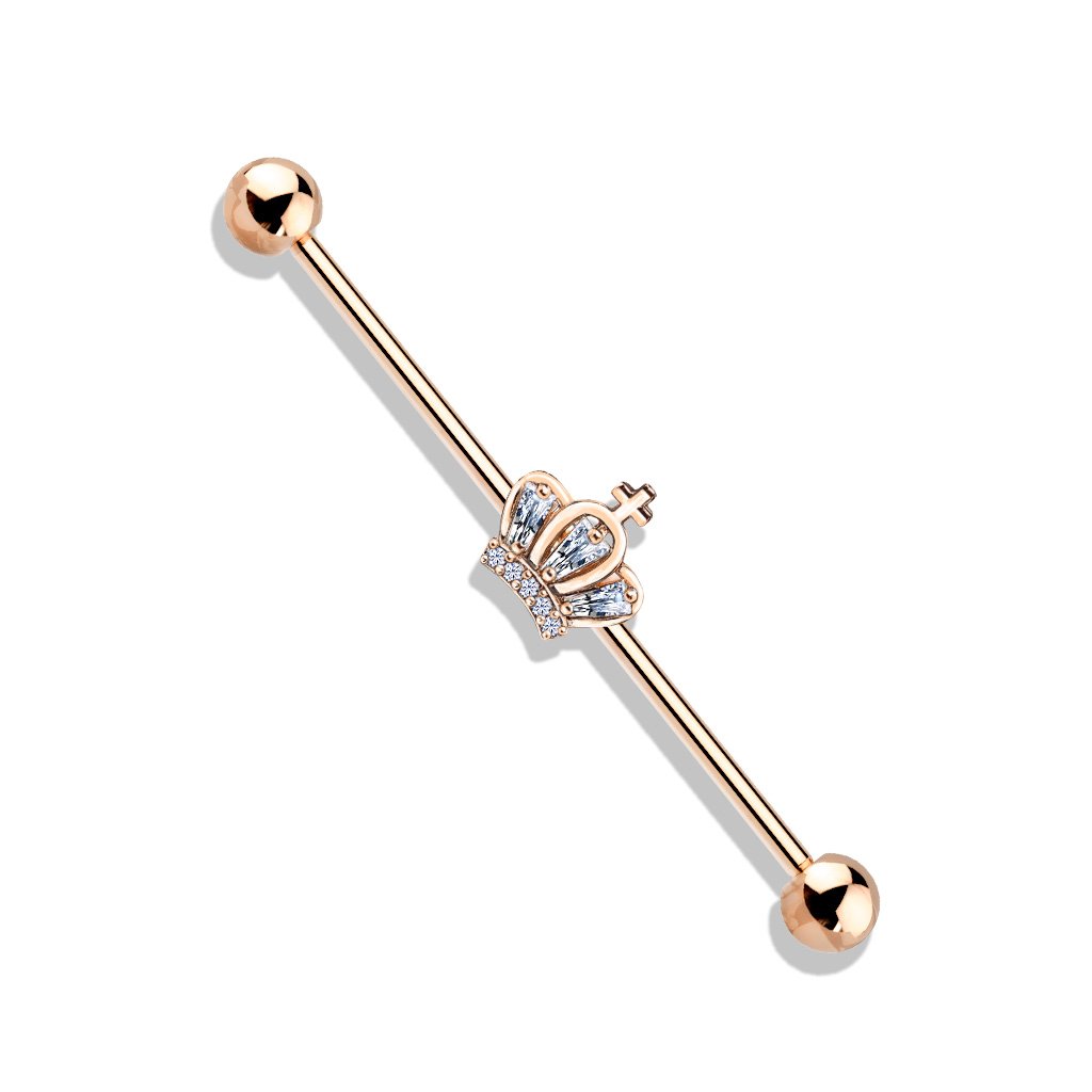 Cherry Diva Barbell Rose Gold 14 Gauge Princess Crown Industrial Barbell