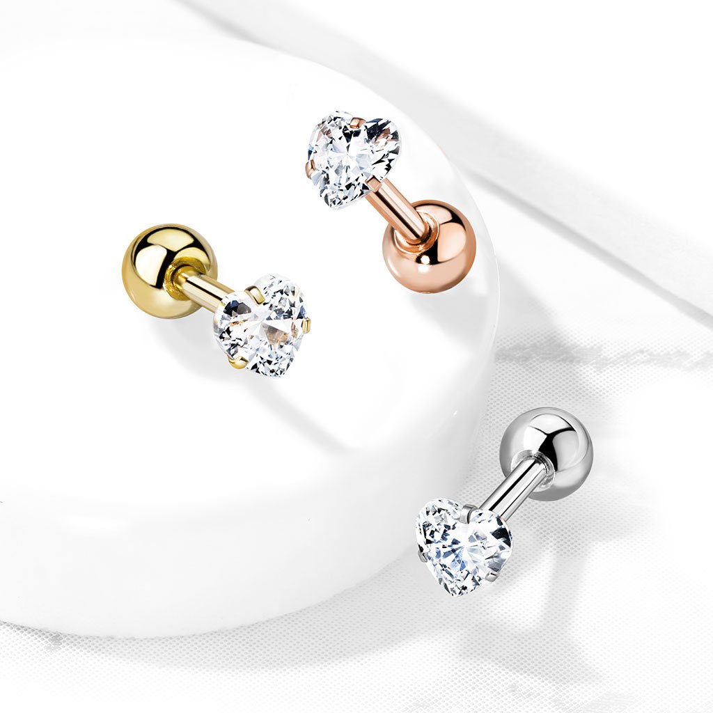 Cherry Diva Stud 16 Gauge Prong Set Crystal Heart Cartilage Stud