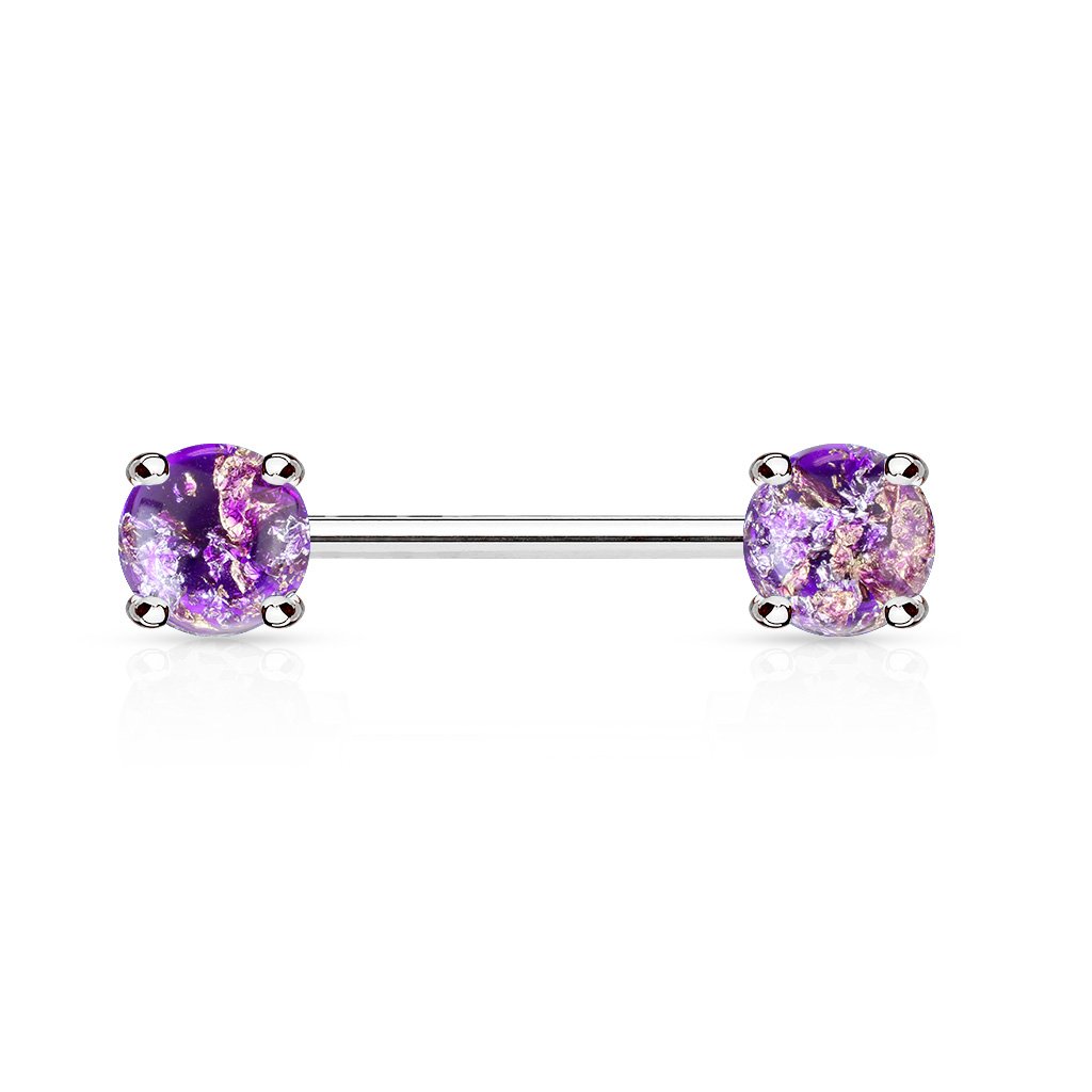 Cherry Diva Nipple Ring Purple 14 Gauge Glitter Opal Barbell Nipple Ring