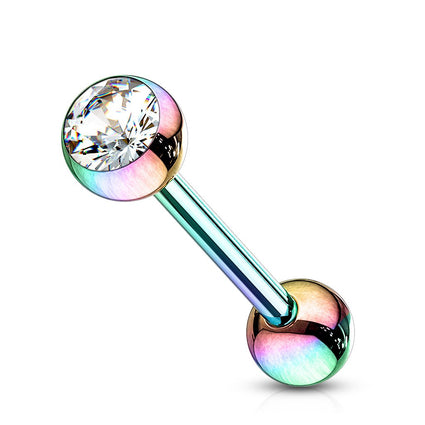 Cherry Diva Barbell RAINBOW 14 Gauge Crystal Topped Metallic Tongue Barbell