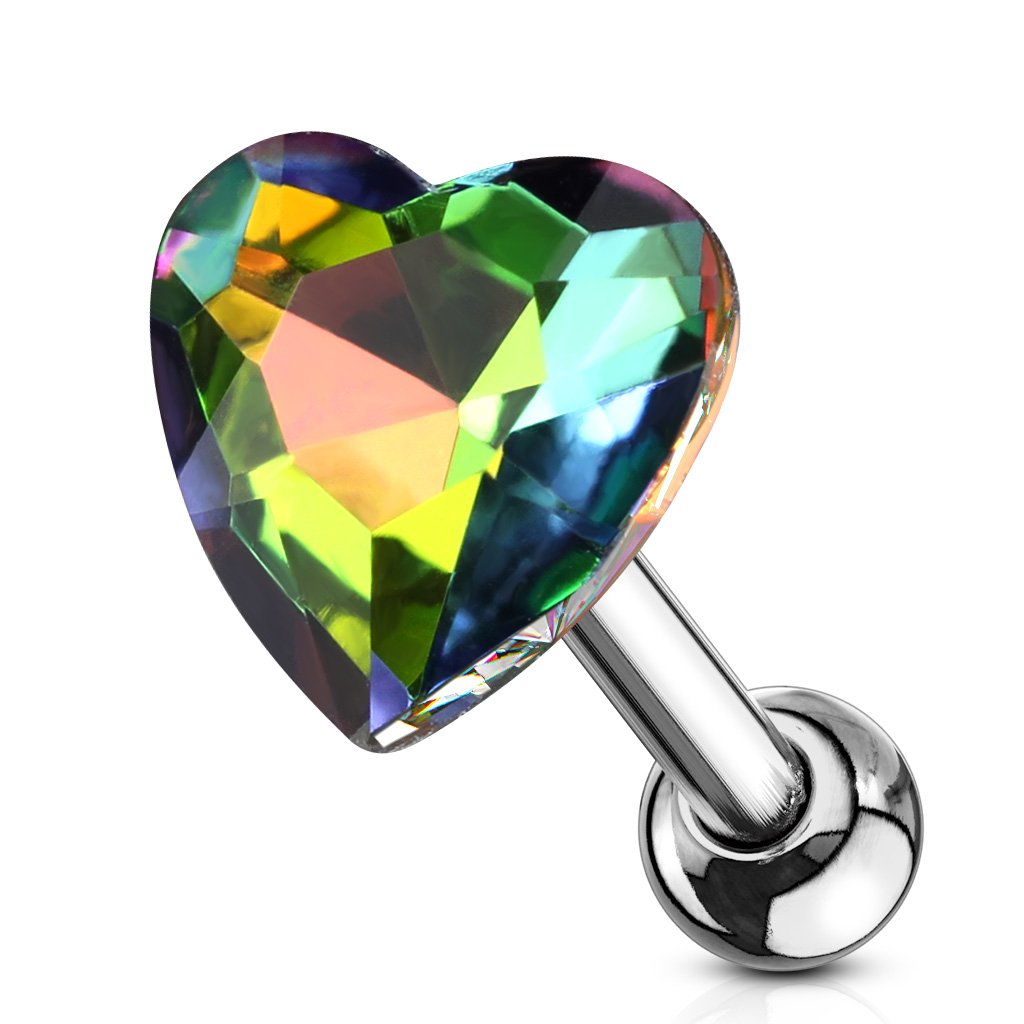 16 Gauge Crystal Heart Cartilage / Tragus Barbell Stud