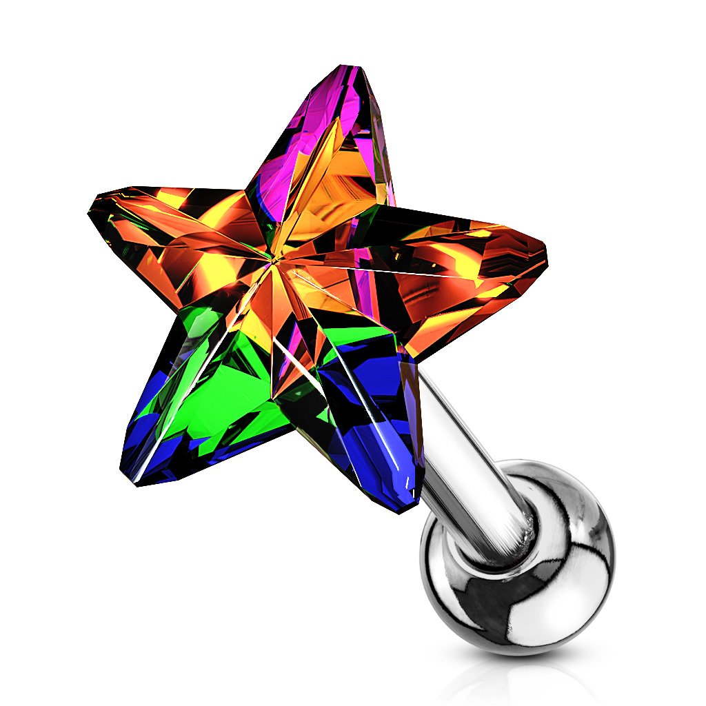 Cherry Diva Stud RAINBOW 16 Gauge Crystal Star Cartilage Stud
